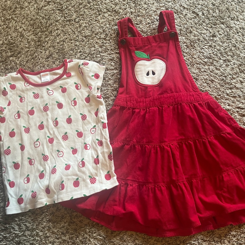 Gymboree girls apple overall dress and shirt.  Excellent Used Condition.
